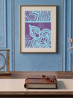 Painting by Khephra Purple and White Abstract Art Print  Art 5x7 inches